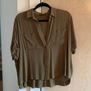 Olive green button down top